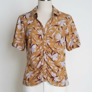 AUW Mustard, White, And Burgundy Floral Blouse